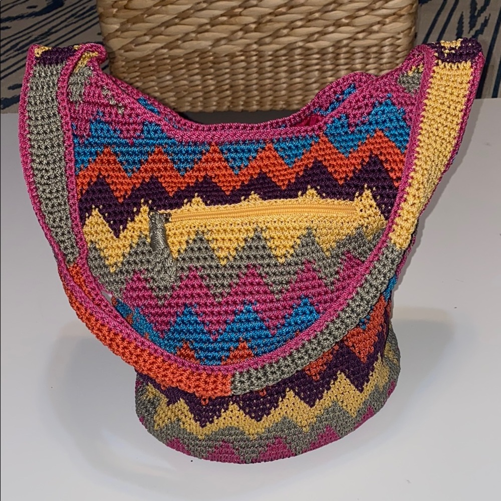 The Sak Chevron Crocheted Knit Hobo Bag with Zigzag Knit